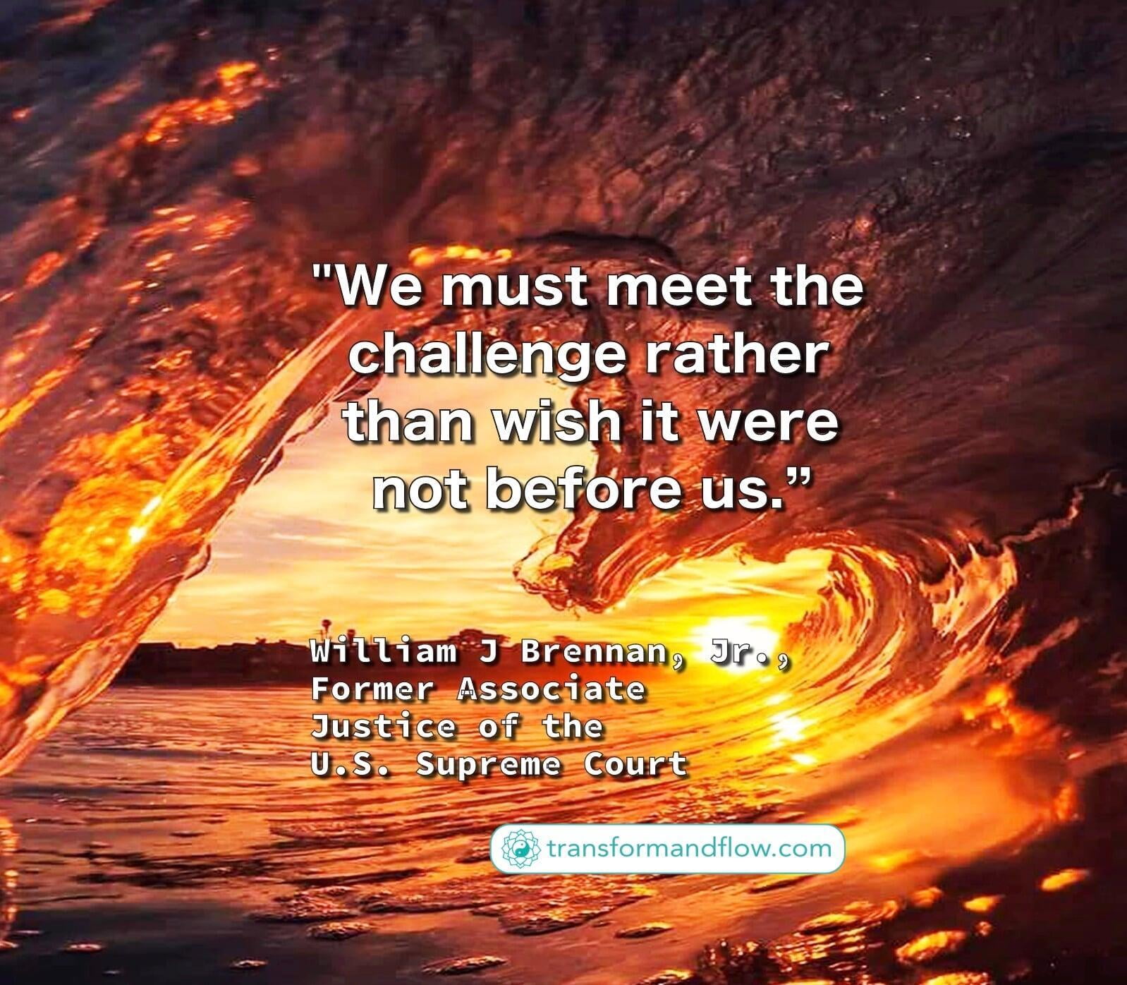 "We must meet the challenge rather than wish it were not before us." William J Brennan, Jr., Former Associate Justice of the U.S. Supreme Court